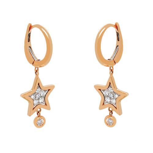 Star earrings in rose gold and 0.26-carat diamond