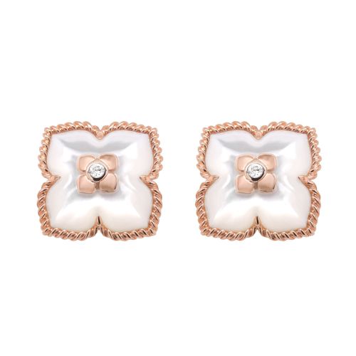 Flower earrings with 0.02 carat diamond and 3.00 carat mother of pearl
