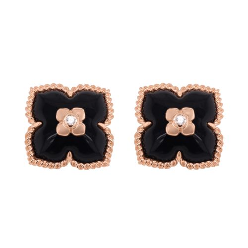 Flower earrings with 0.02 carat diamond and 3.00 carat onyx