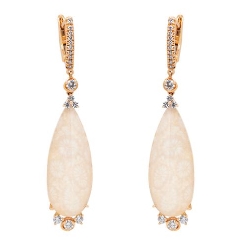 Earrings in rose gold, opals, brilliant-cut diamonds 0.79 carats