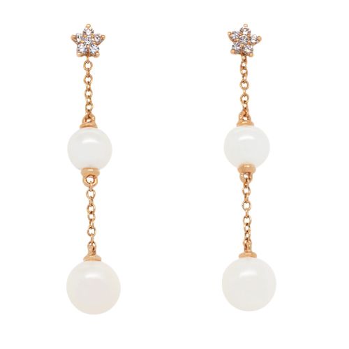 Earrings in pearl, rose gold and diamond