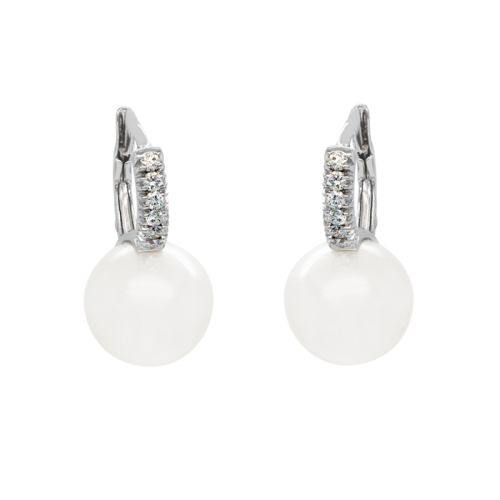 Earrings in white gold, 0.16 carat diamonds and Australian pearls