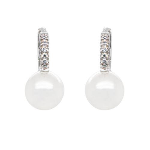 White gold earrings with diamonds 0.16 carats and Australian pearls