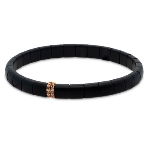 Black ceramic Elastic bracelet Rose Gold and brown diamonds 0.14 carats