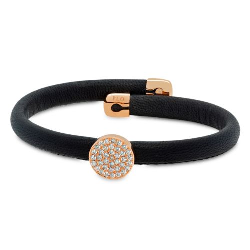 Black leather bracelet with rose gold and diamonds 0.47 carats