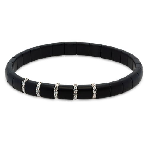 Black ceramic elastic bracelet white gold and brilliant cut diamonds with 0.36 carats