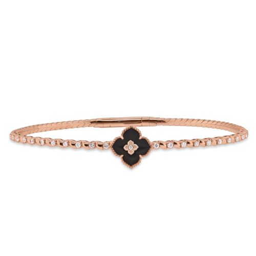 Rose gold flower bracelet with onyx and 0.33 carat diamond