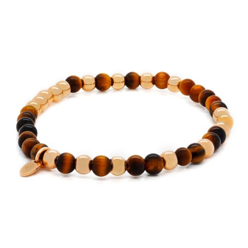 Elastic bracelet in tiger’s eye and rose gold