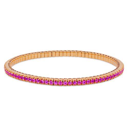 Elastic rivière bracelet in rose gold and pink sapphire