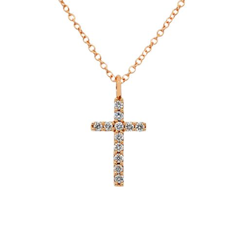 Rose Gold Pendant with a brilliant cut diamond cross 0.10 carats